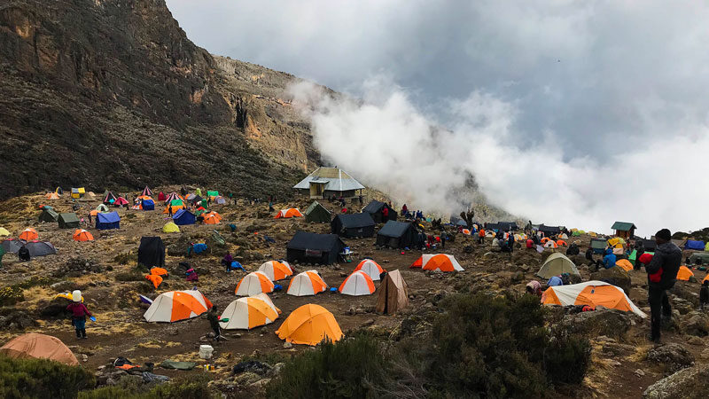 Climbers camp on Mount Kilimanjaro